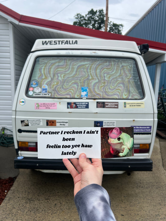 partner I reckon I aint been feelin too yee haw lately sticker