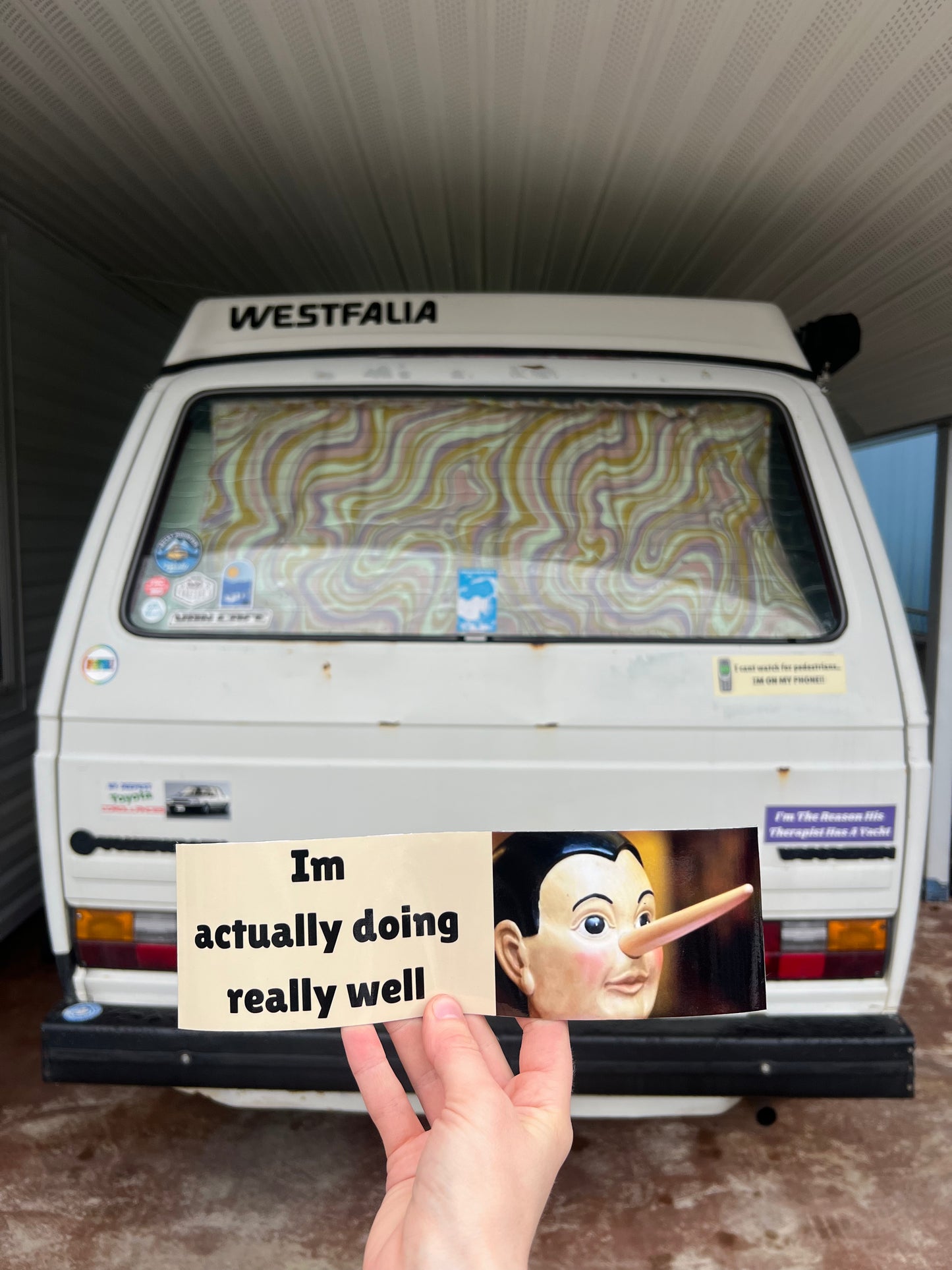 I'm actually doing really well Pinocchio sticker