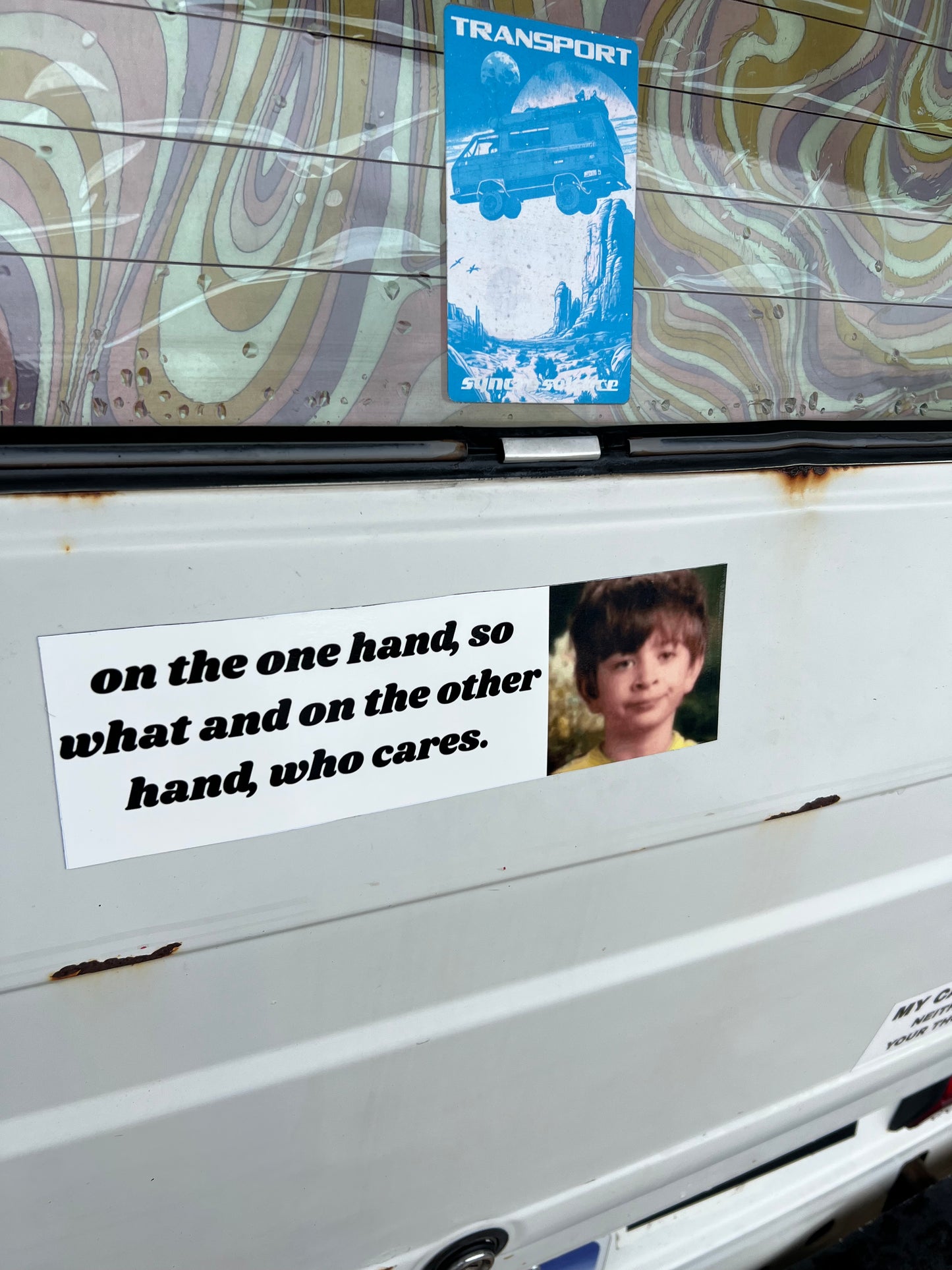 on the one hand, so what and on the other hand, who cares sticker